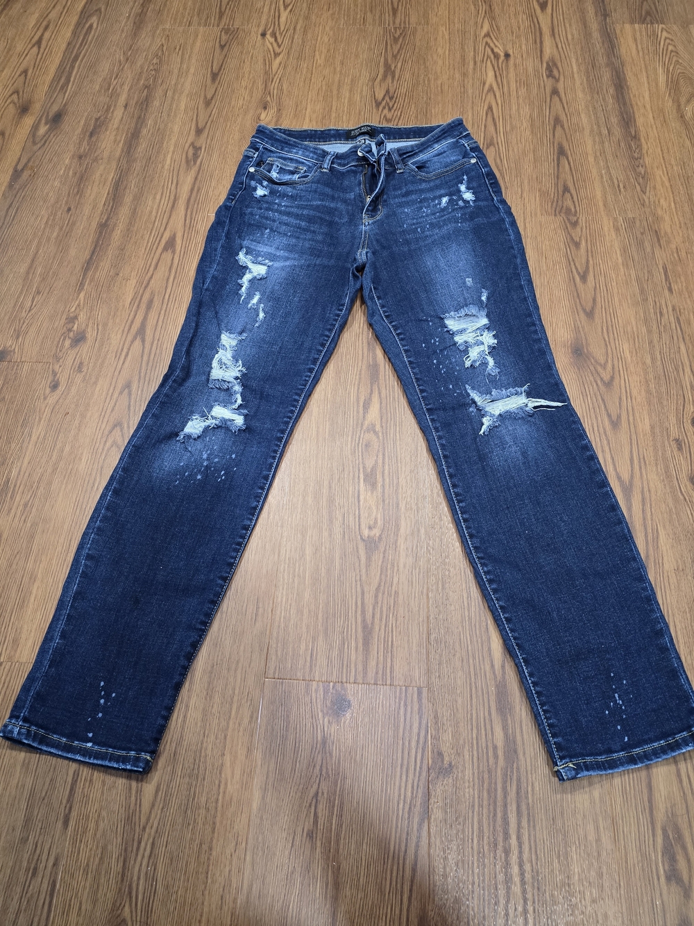 Judy Blue Dark Blue Distressed Straight Leg Jeans